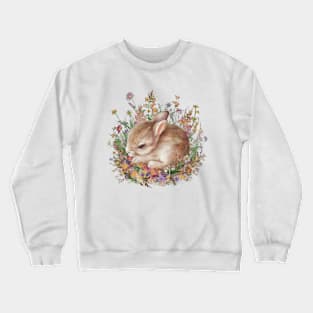 Cute Bunny Rabbit Wild Flowers Crewneck Sweatshirt